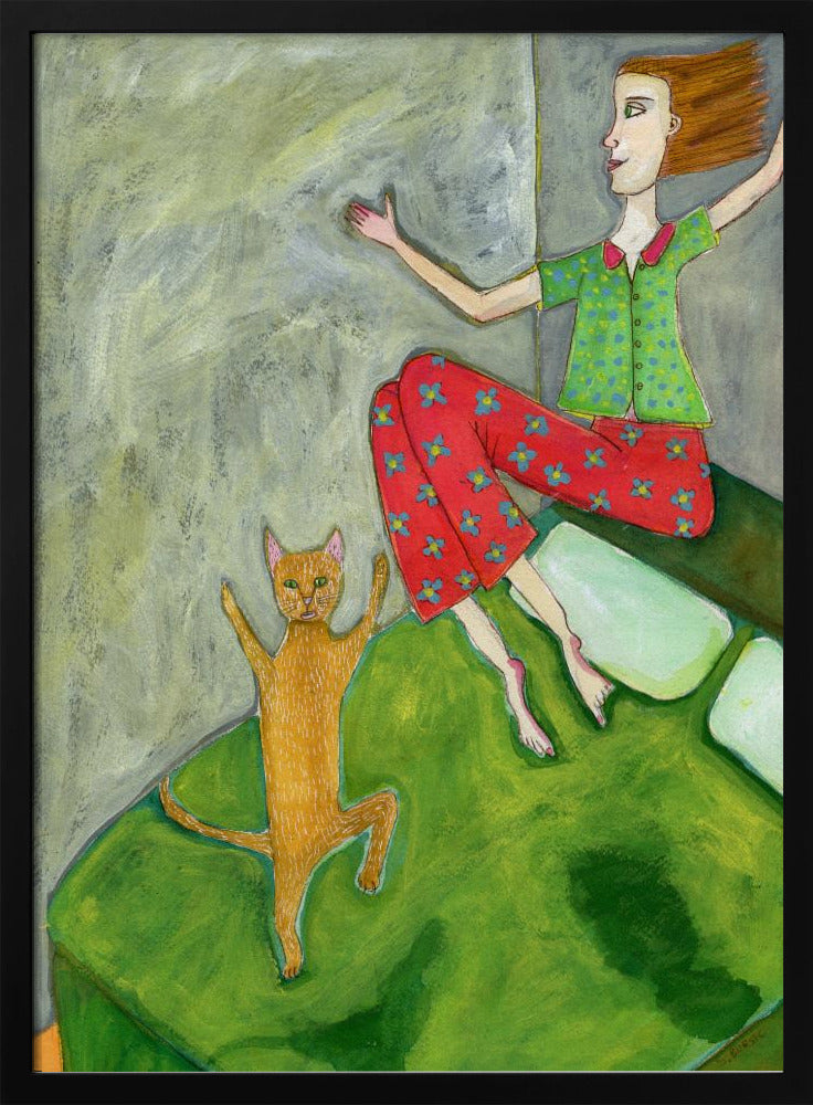 Katzenliebhaber springt fröhlich | Poster