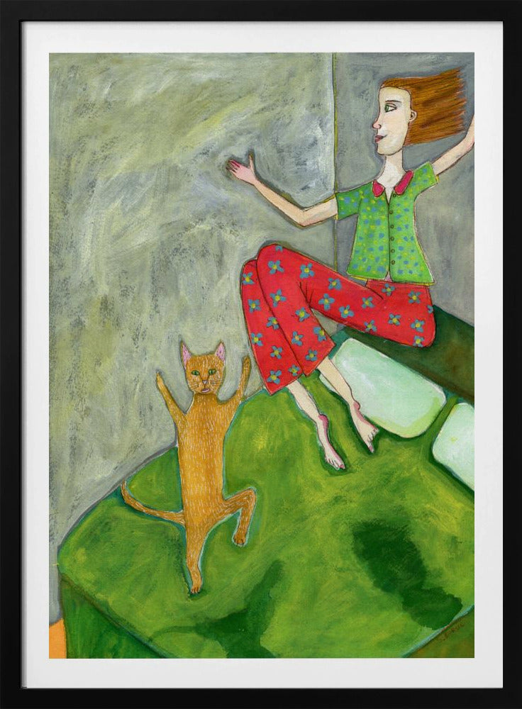 Katzenliebhaber springt fröhlich | Poster