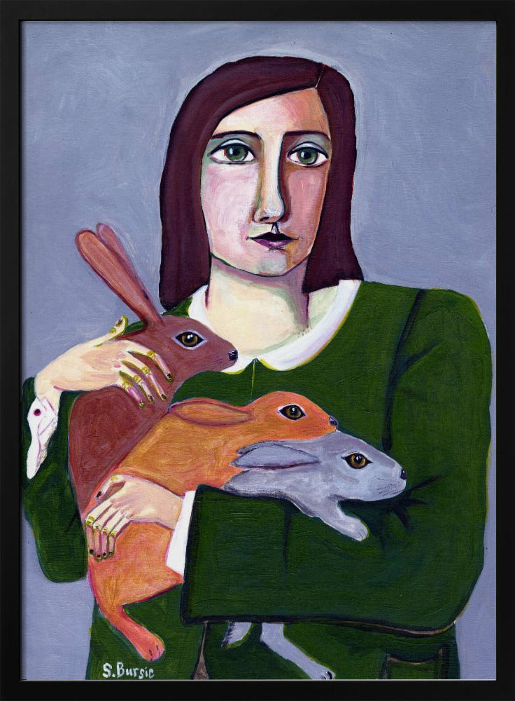 Dame mit drei Kaninchen | Poster