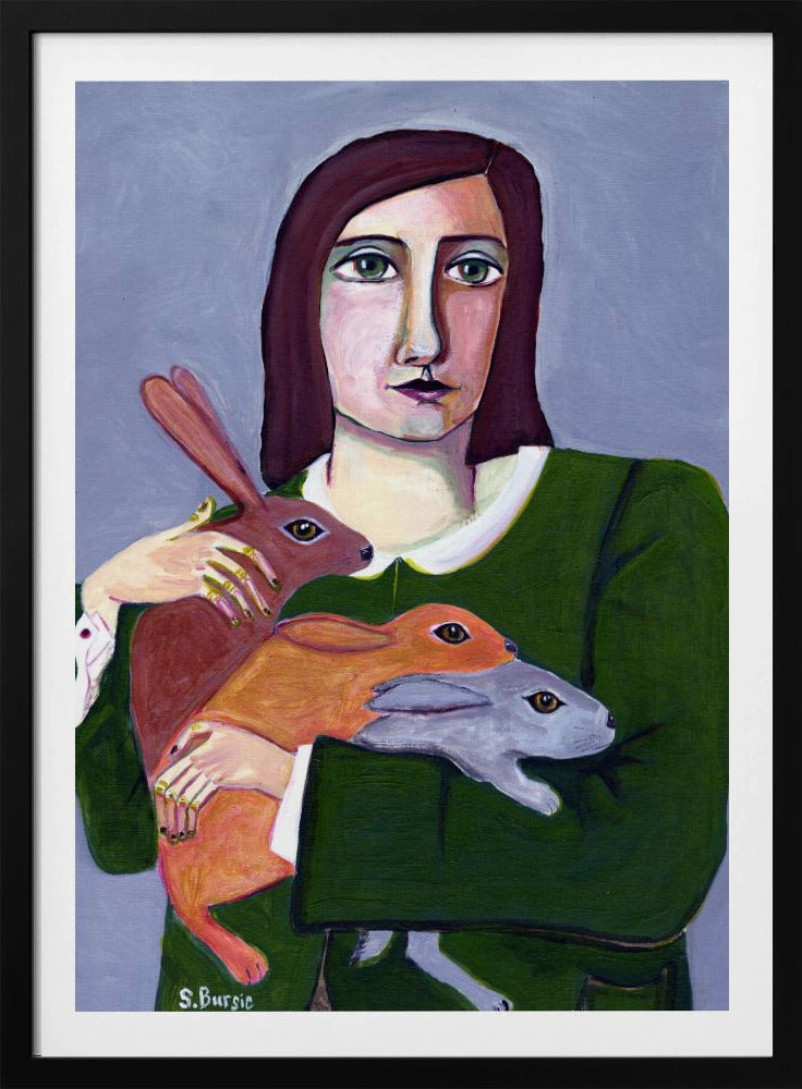 Dame mit drei Kaninchen | Poster