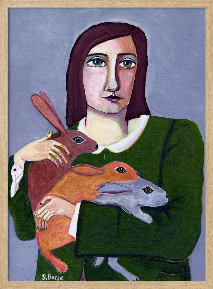 Dame mit drei Kaninchen | Poster