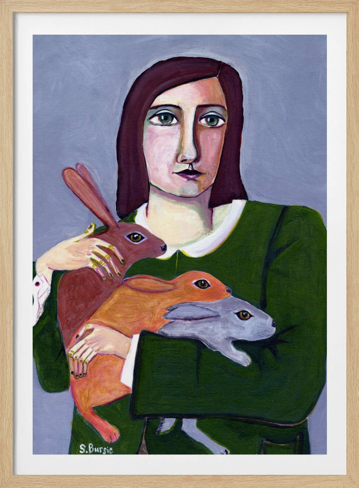 Dame mit drei Kaninchen | Poster
