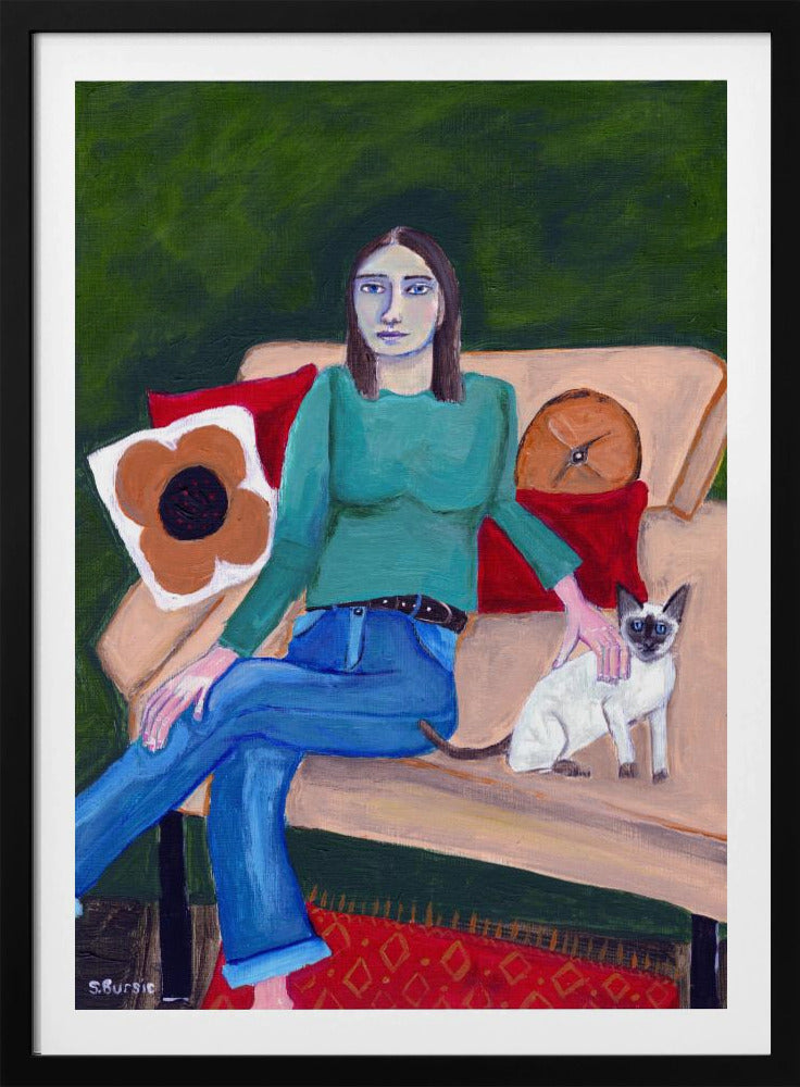 Dame sitzt mit Siamkatze | Poster