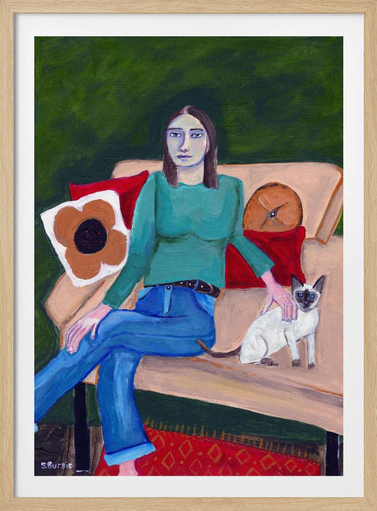 Dame sitzt mit Siamkatze | Poster