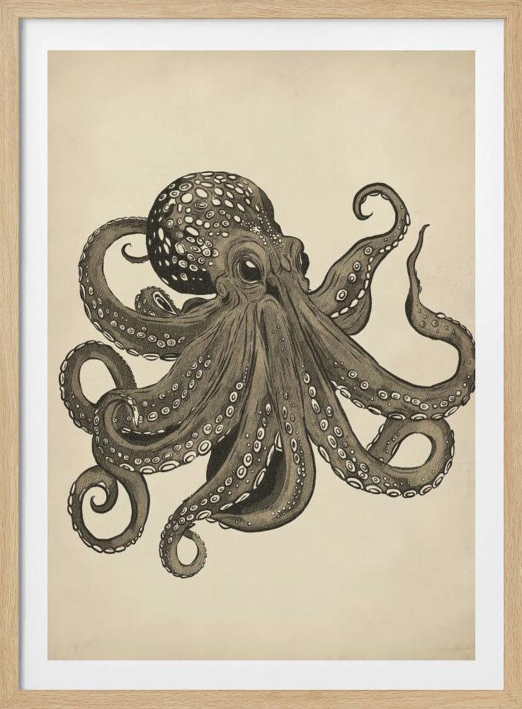 Oktopus Vintage handbemalt | Poster