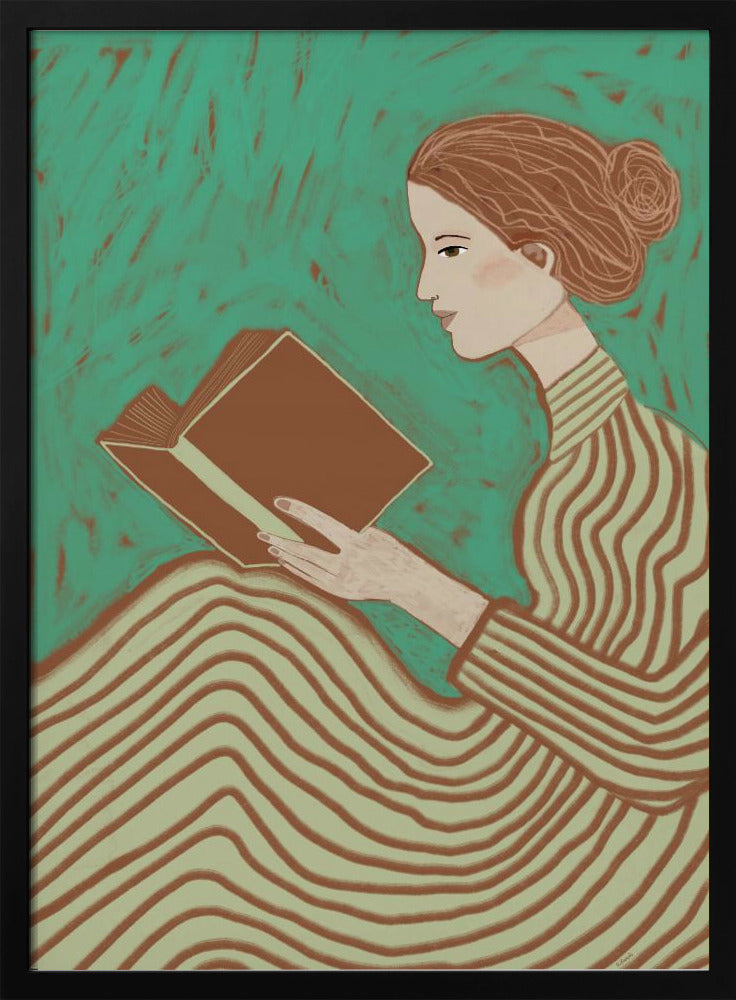 Dame liest gestreiftes Kleid | Poster