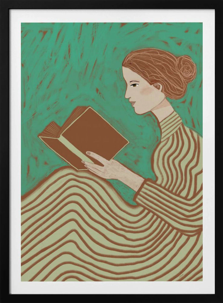 Dame liest gestreiftes Kleid | Poster