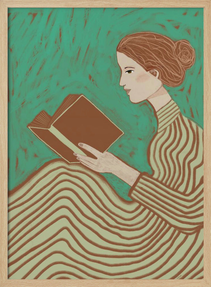 Dame liest gestreiftes Kleid | Poster