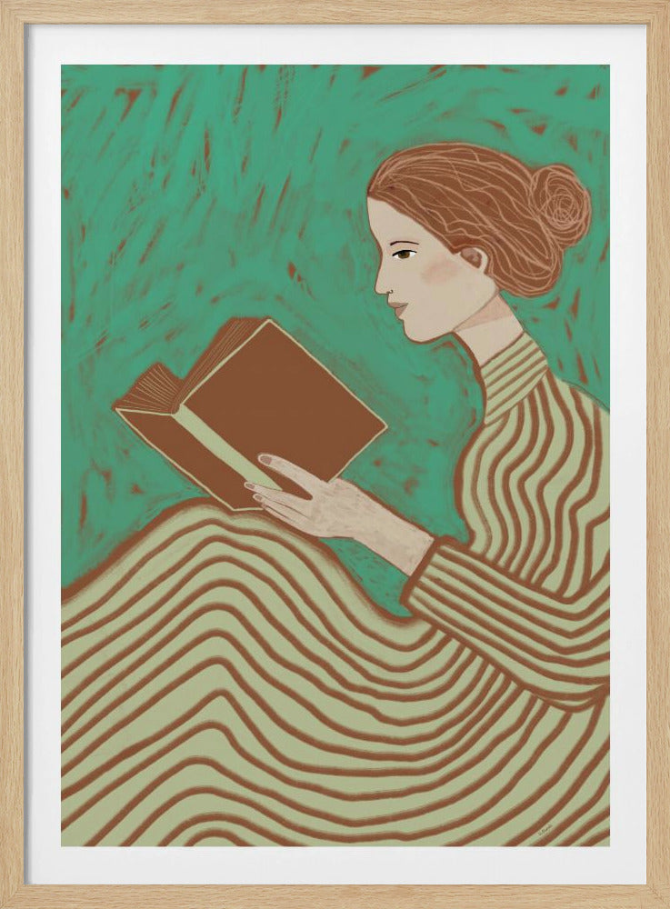 Dame liest gestreiftes Kleid | Poster