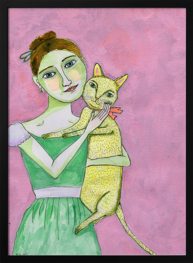 Dame mit gelber Katze | Poster