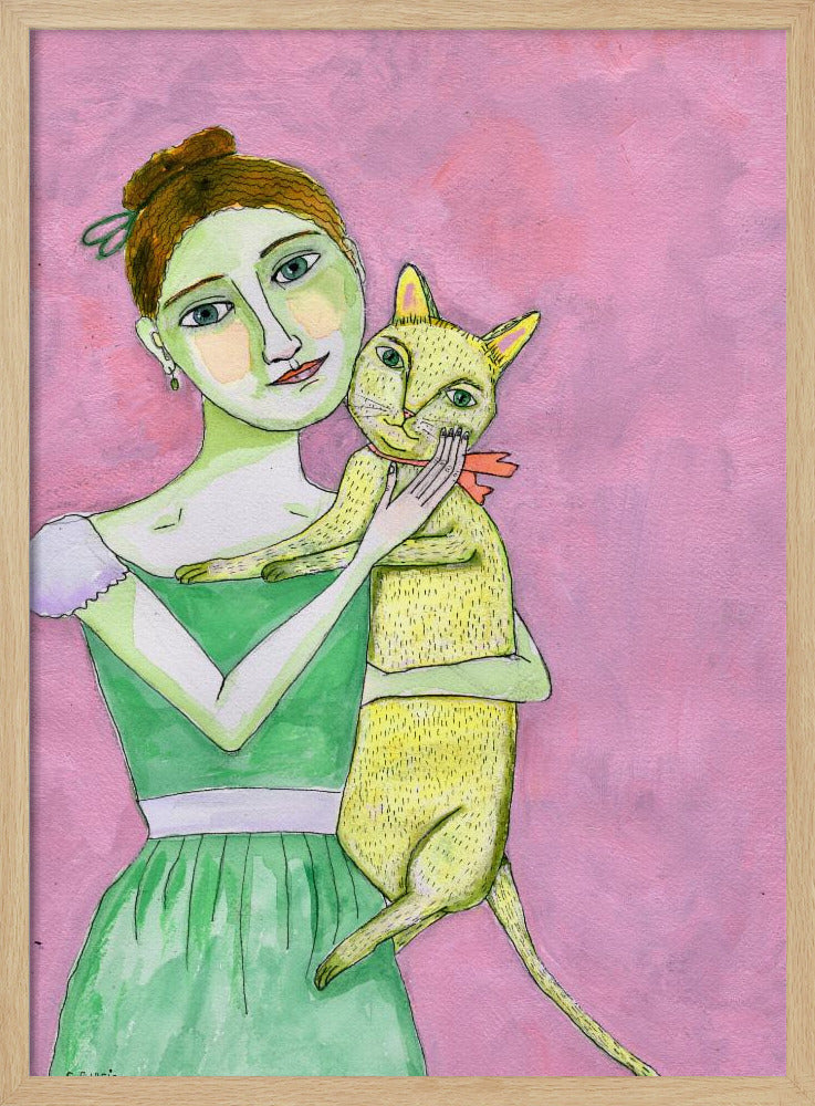 Dame mit gelber Katze | Poster