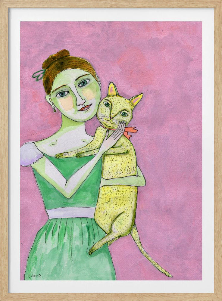 Dame mit gelber Katze | Poster
