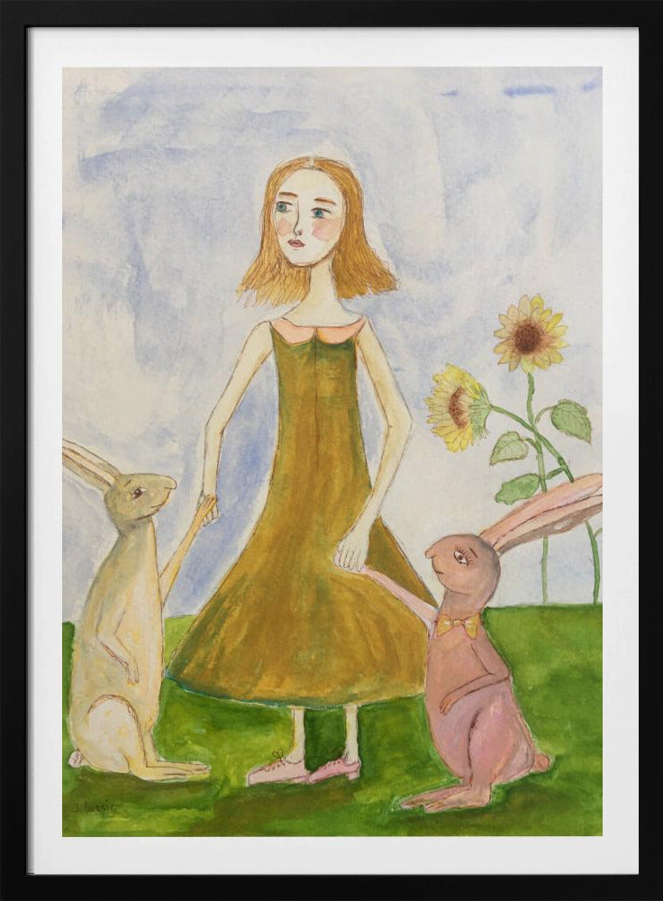 Mädchen mit ihren Kaninchen | Poster