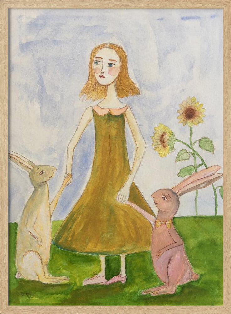Mädchen mit ihren Kaninchen | Poster