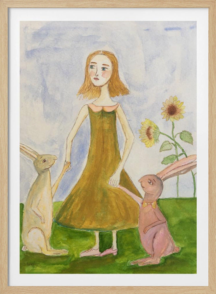 Mädchen mit ihren Kaninchen | Poster