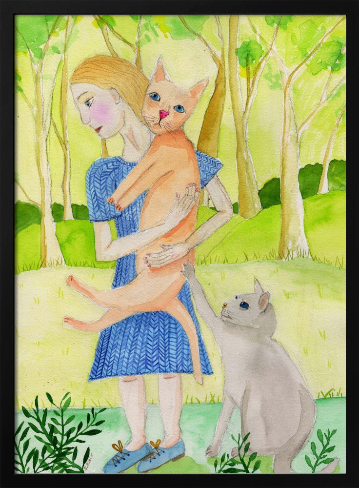 Dame mit der orange-grauen Katze. | Poster
