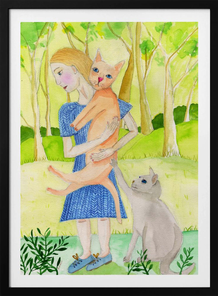 Dame mit der orange-grauen Katze. | Poster