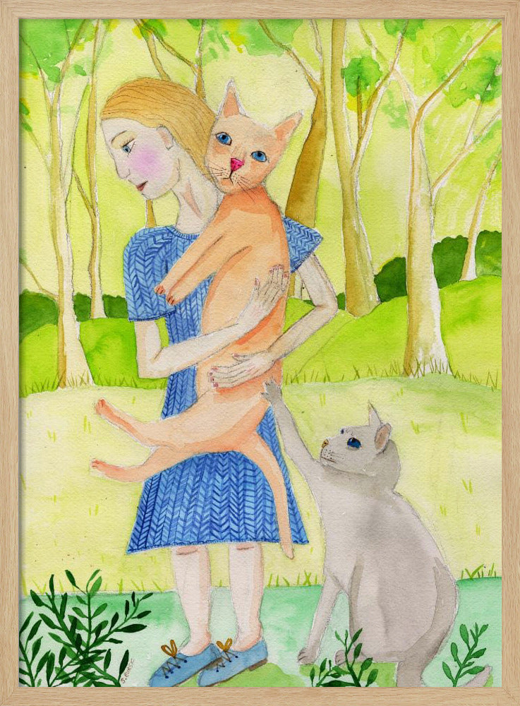 Dame mit der orange-grauen Katze. | Poster