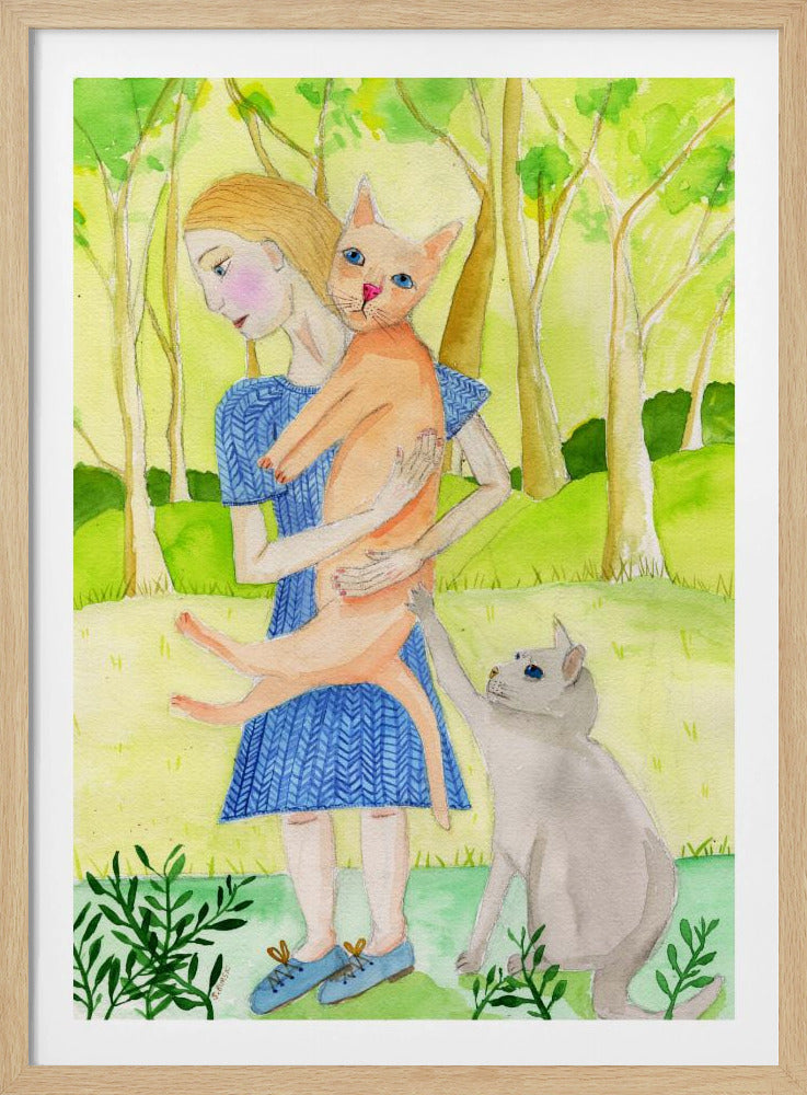 Dame mit der orange-grauen Katze. | Poster