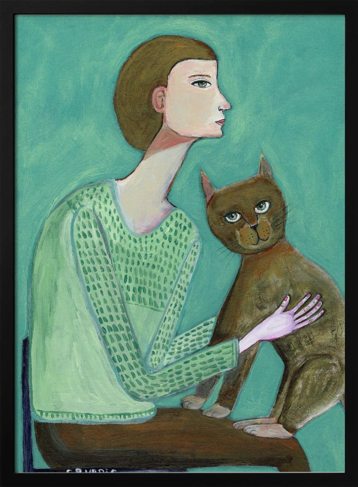 Frau mit Katze | Poster