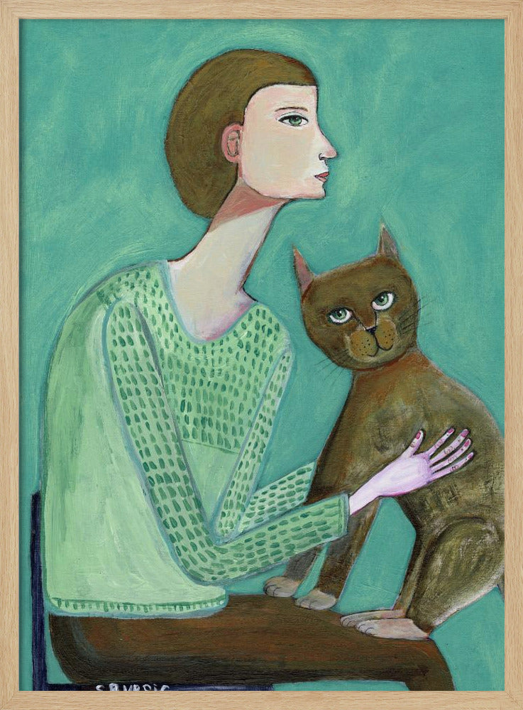 Frau mit Katze | Poster