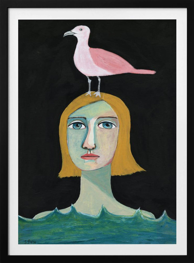 Schwimmendes Mädchen mit rosa Möwe | Poster