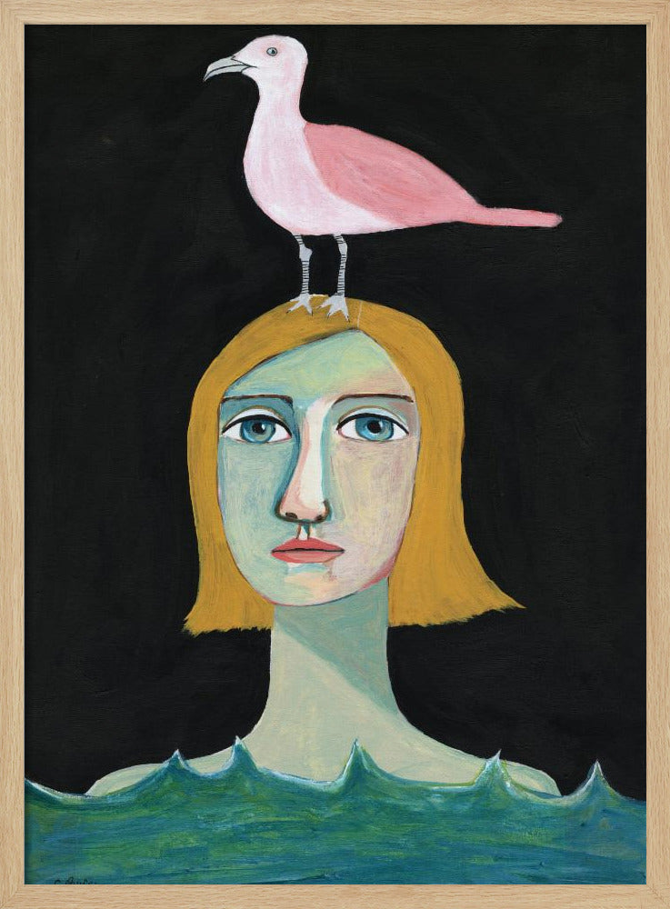 Schwimmendes Mädchen mit rosa Möwe | Poster