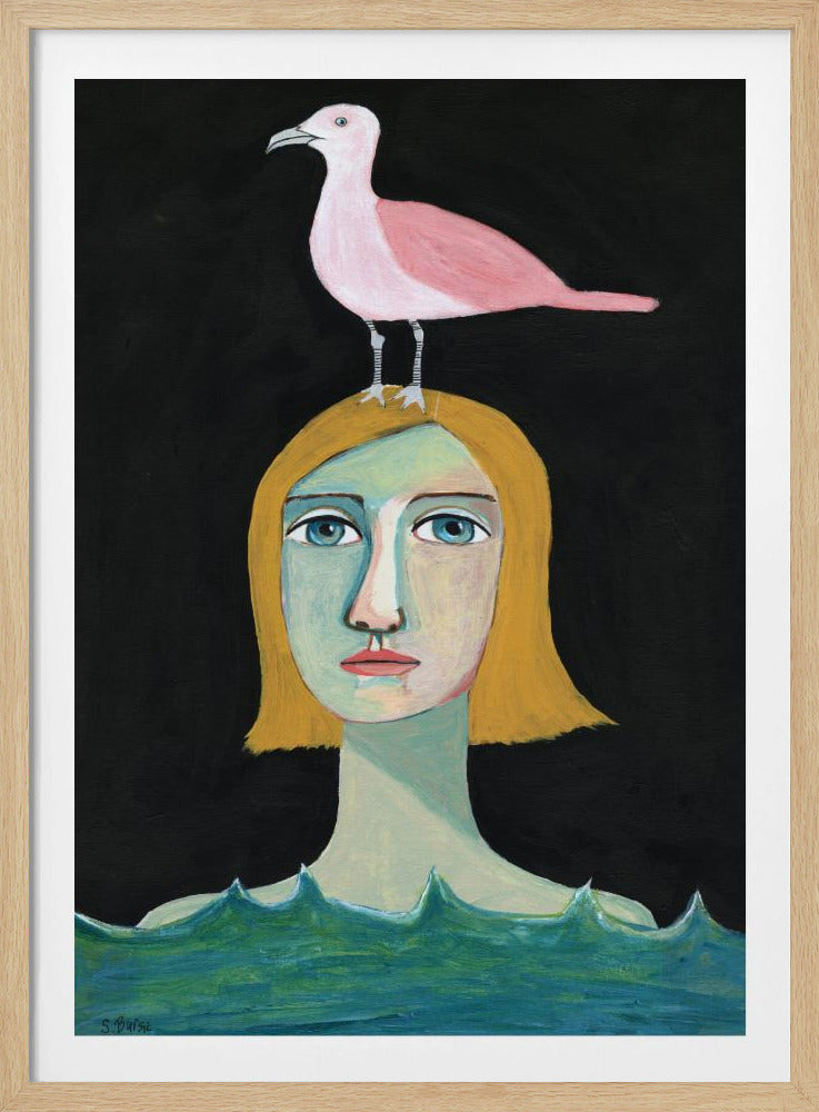Schwimmendes Mädchen mit rosa Möwe | Poster