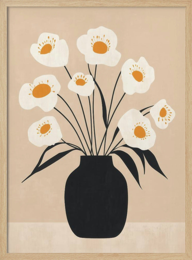 Weiße Blumen in schwarzer Vase | Poster