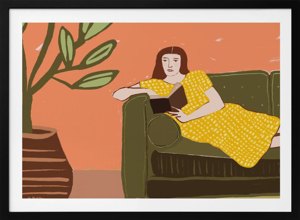 Lesende Frau im gelben Kleid | Poster