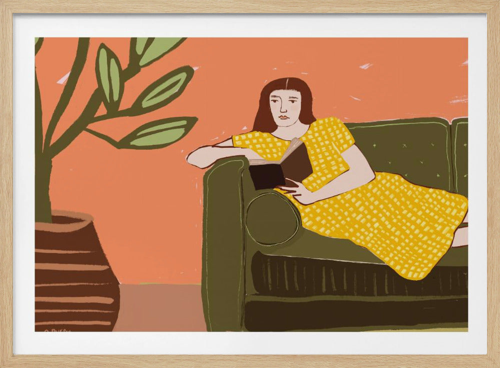 Lesende Frau im gelben Kleid | Poster