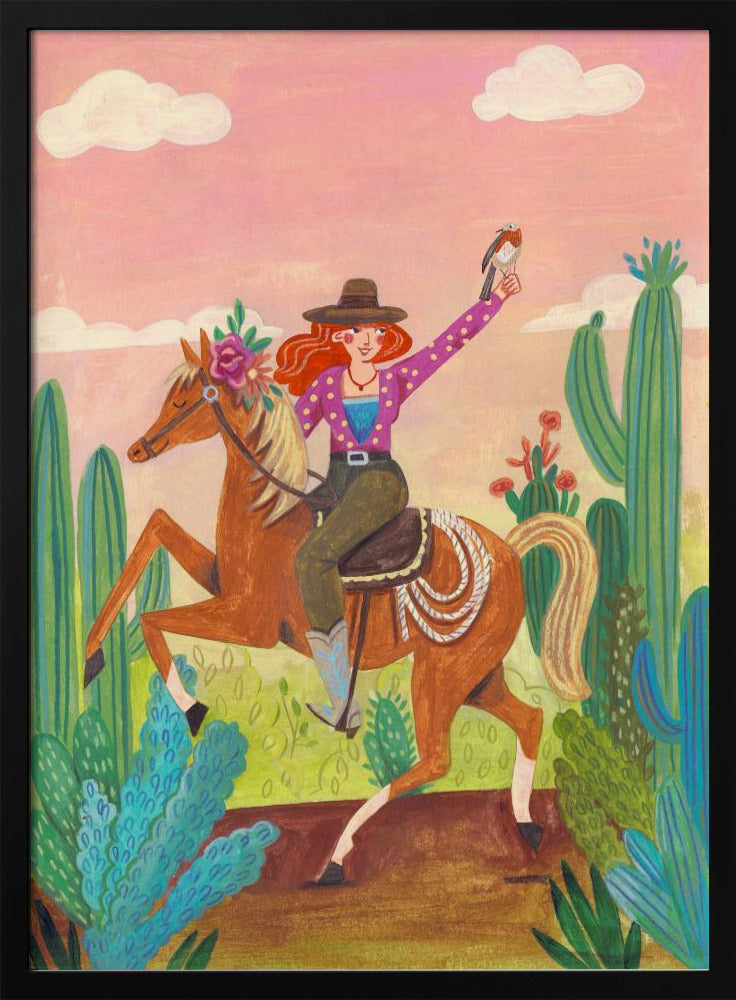 Cowgirl auf Pferd in der Wüste | Poster