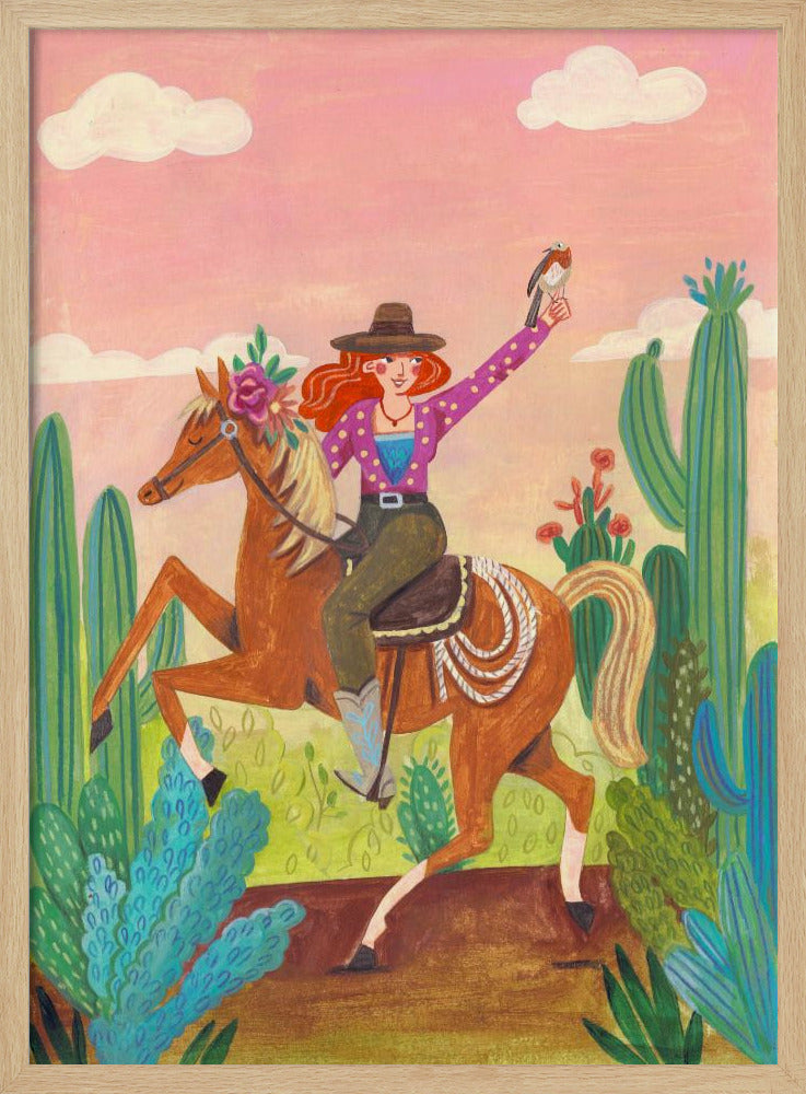 Cowgirl auf Pferd in der Wüste | Poster
