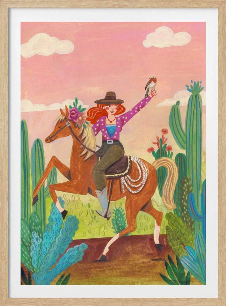 Cowgirl auf Pferd in der Wüste | Poster