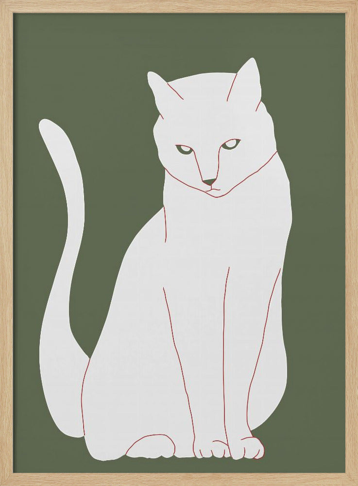 Weiße und grüne Katze | Poster