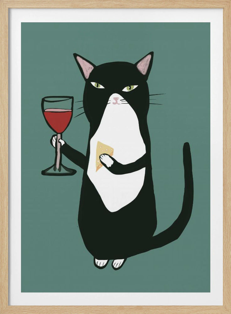 Katze mit Wein | Poster