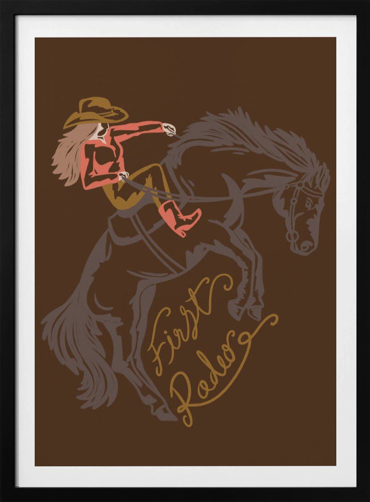 Cowgirl reitet auf einem sich aufbäumenden Pferd | Poster