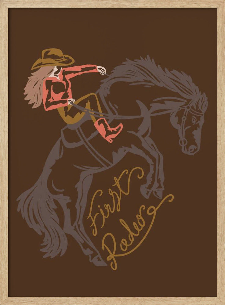 Cowgirl reitet auf einem sich aufbäumenden Pferd | Poster