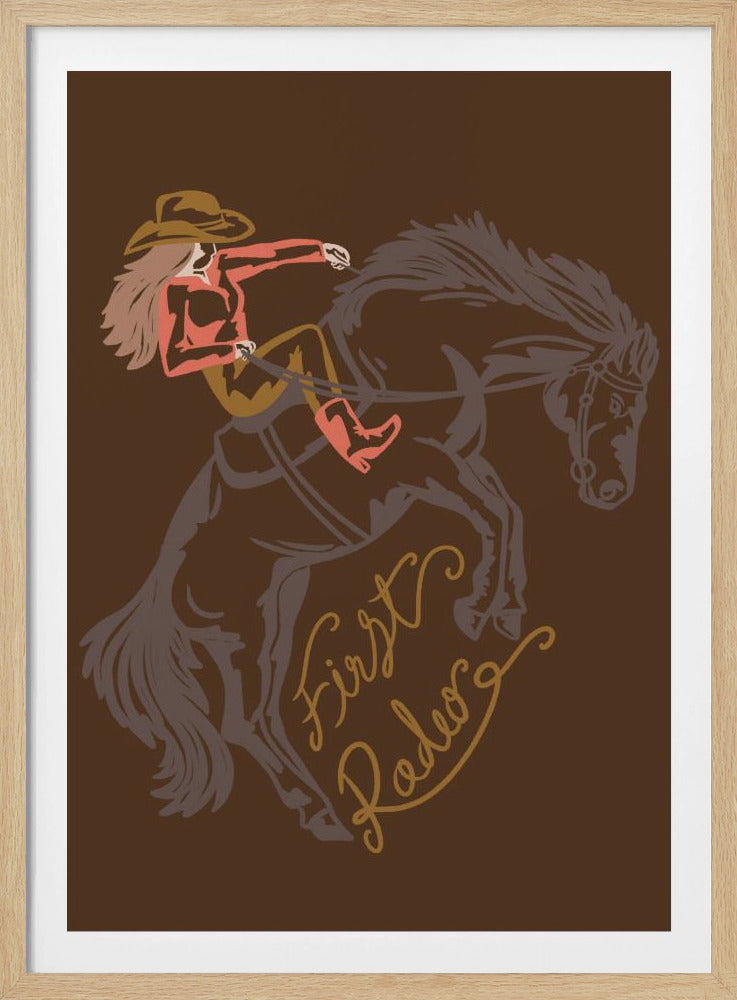Cowgirl reitet auf einem sich aufbäumenden Pferd | Poster