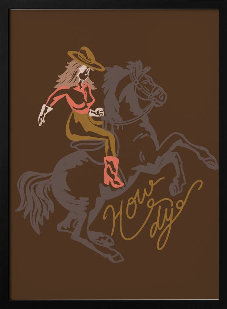 Cowgirl reitet auf einem sich aufbäumenden Pferd | Poster