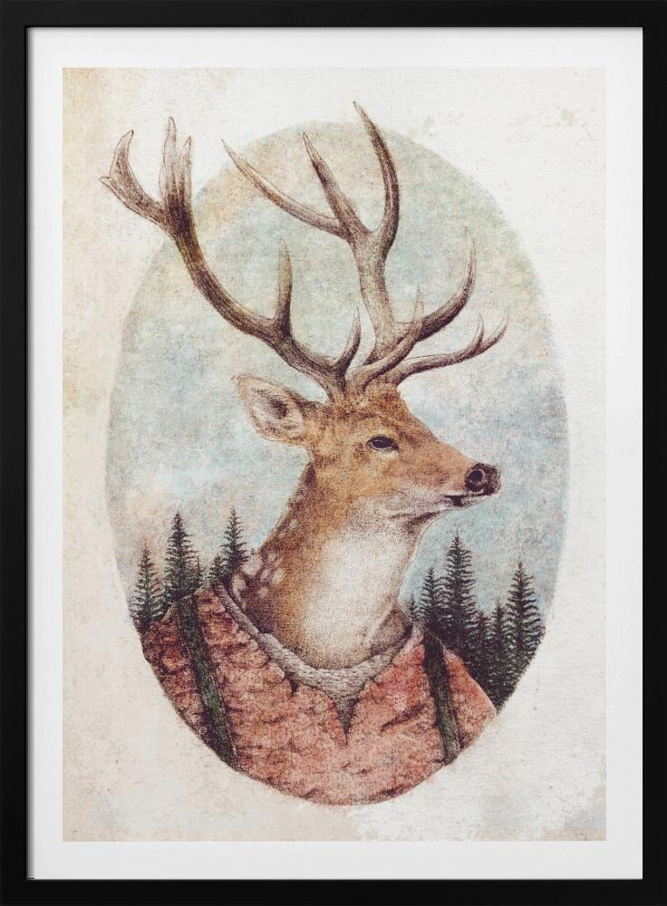 Hirsch im rustikalen Outfit | Poster