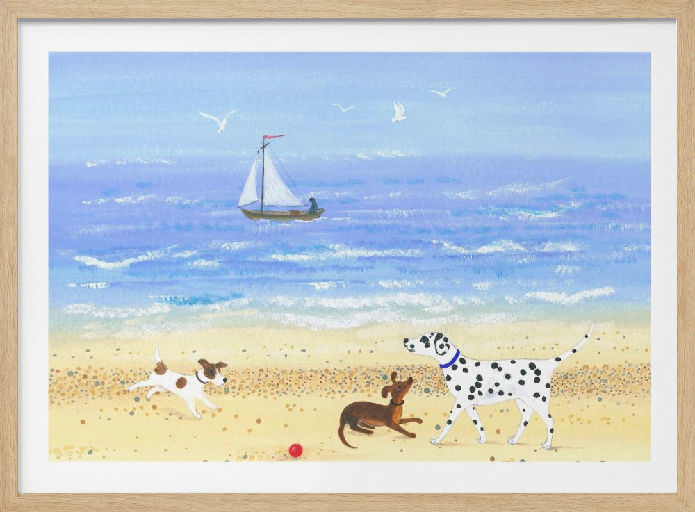 Hund spielt am Strand | Poster