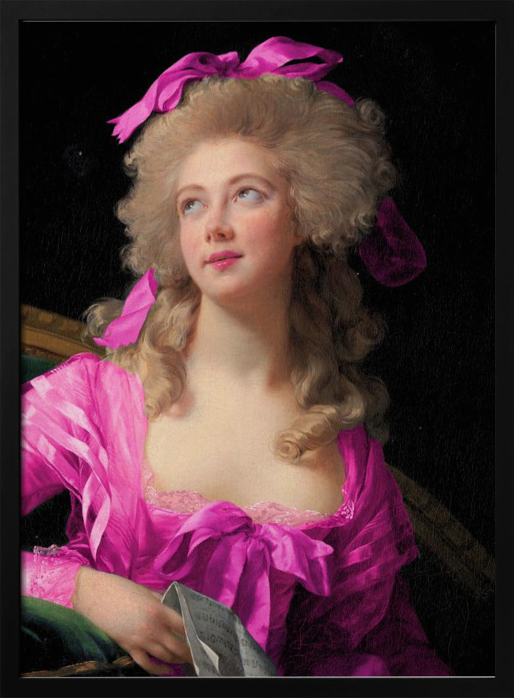 Frau in einem leuchtend rosa Kleid und mit Schleife | Poster