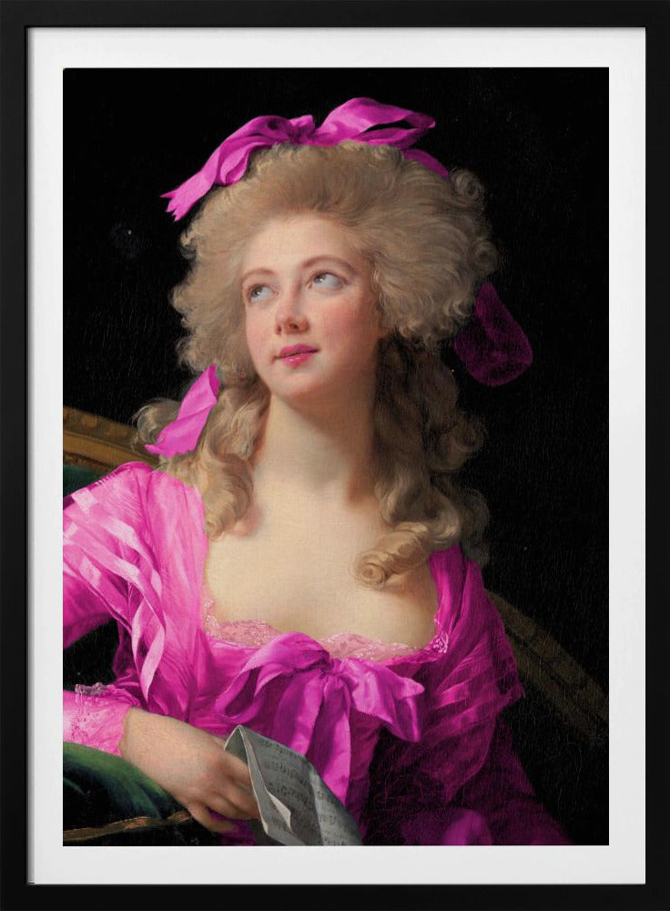 Frau in einem leuchtend rosa Kleid und mit Schleife | Poster