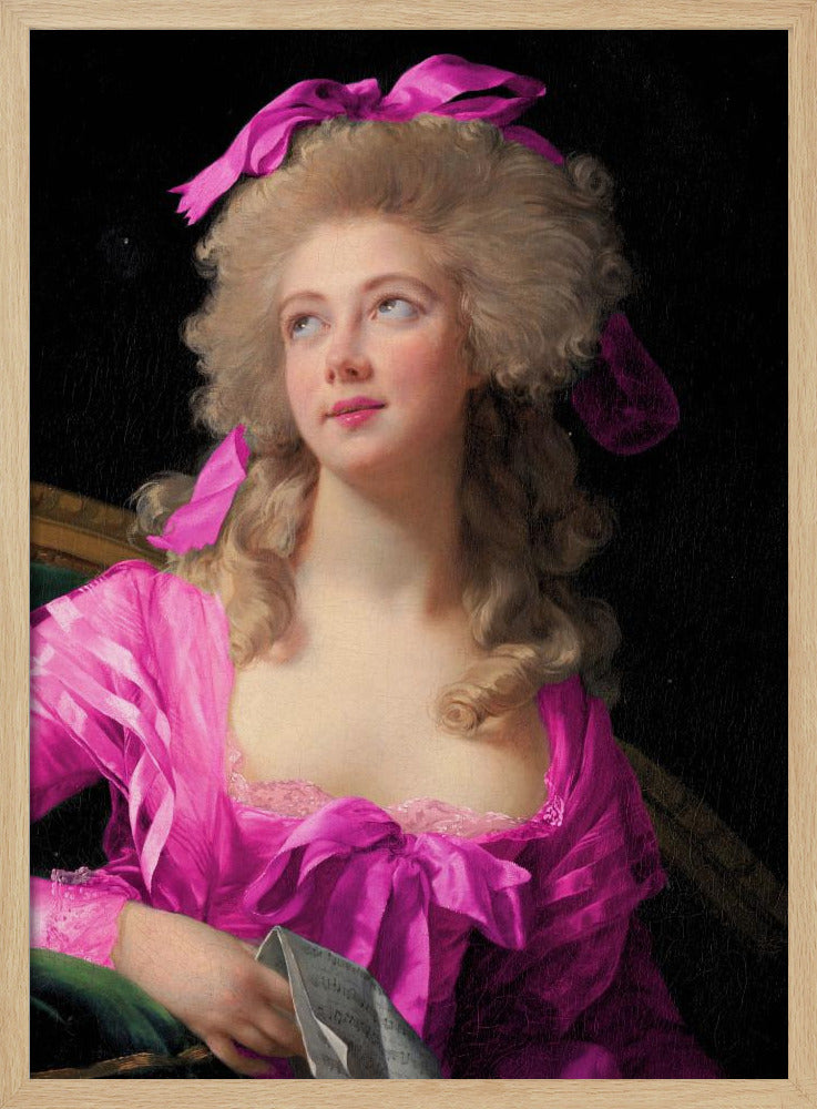 Frau in einem leuchtend rosa Kleid und mit Schleife | Poster