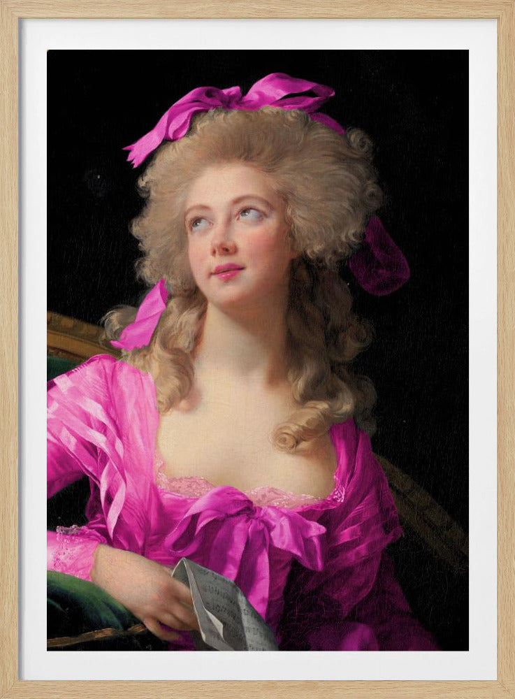 Frau in einem leuchtend rosa Kleid und mit Schleife | Poster