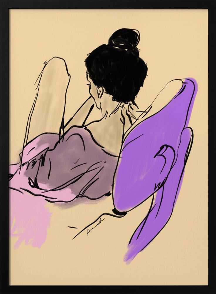 Liegende Frau in fließenden Lila- und Rosatönen | Poster