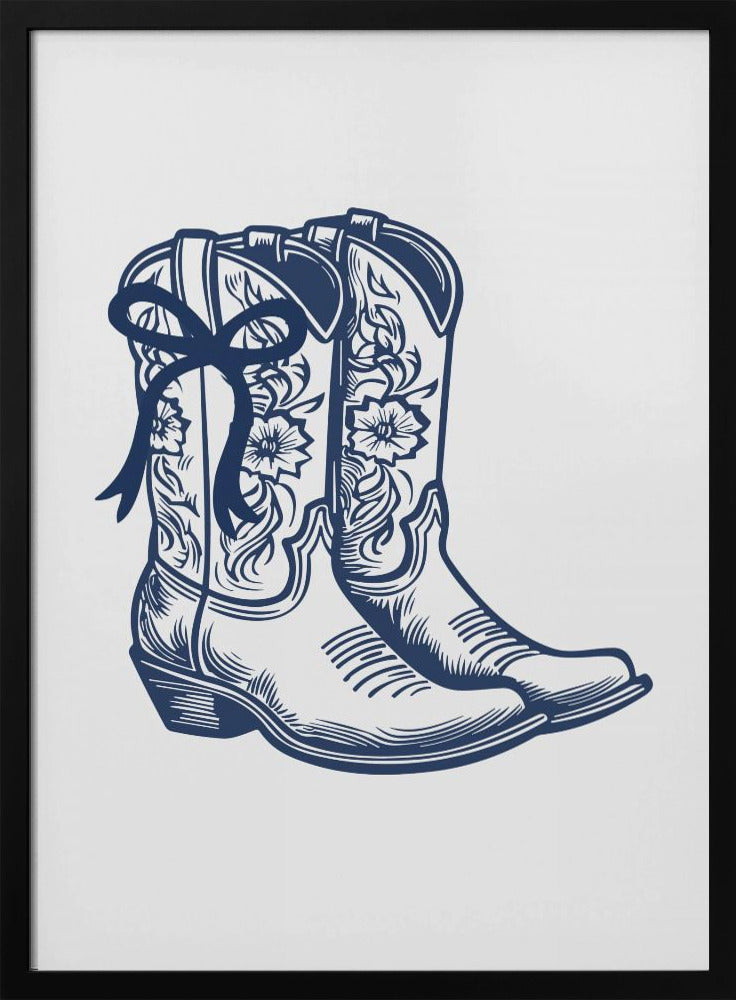 Navy Blue Cowgirl Boots with Bow | Poster