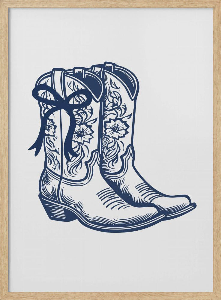 Navy Blue Cowgirl Boots with Bow | Poster