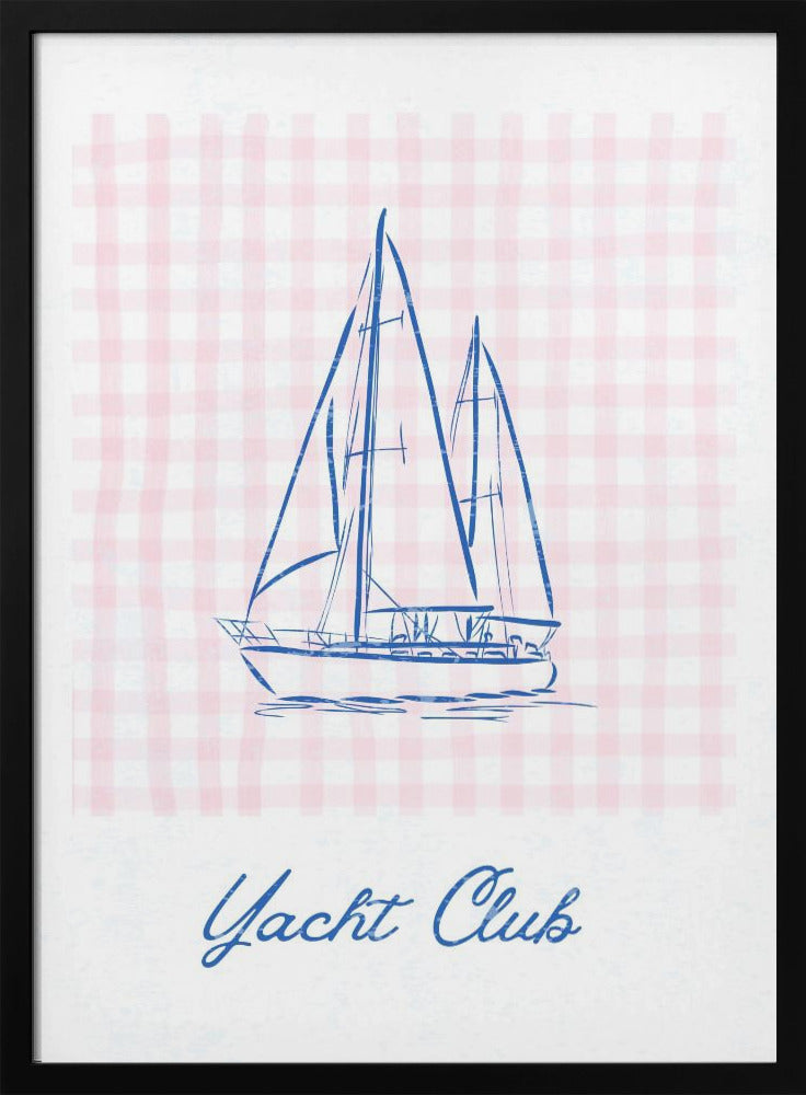 Minimalistische blaue Strichzeichnung einer Yacht | Poster